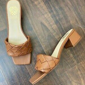 Vince Camuto Semtera Woven Slides Camel Brown Size 9